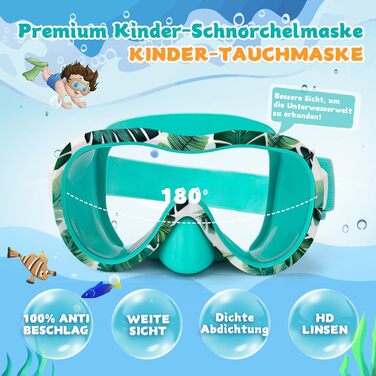 Дитячі окуляри для плавання WAVE Kinder з маскою та трубкою, антифог, захист від UV, зелений
