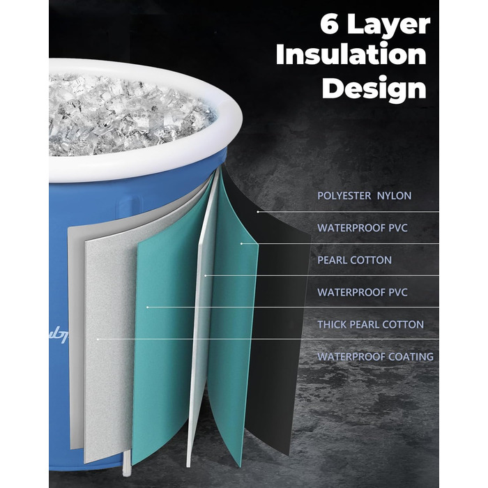 Ейсбад XL для спортсменів та дорослих: ванна для крижаного занурення на 105 галонів з кришкою, блакитна