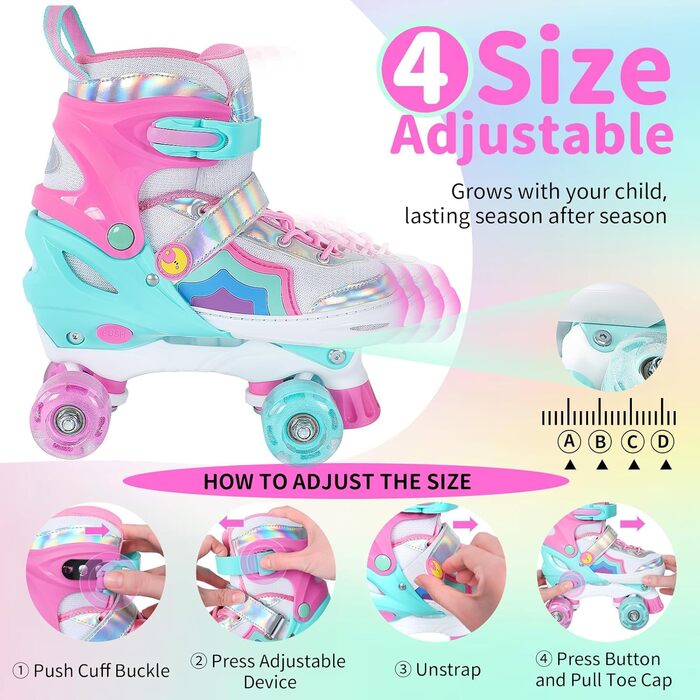 Ролики для дітей BELEEV - рожеві, регульовані, з LED-підсвіткою, 34-37 EU