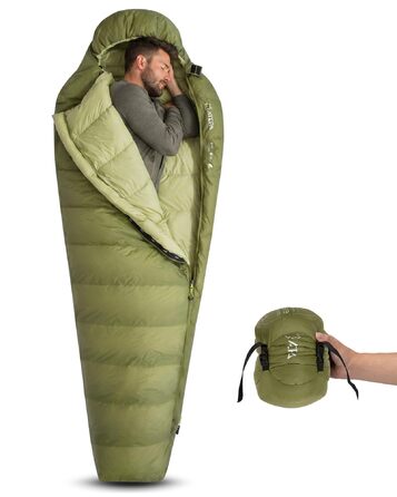Спальник ATEPA 700FP для дорослих, ультралегкий 0°C (RDS пух, 15D Nylon, для кемпінгу, туризму, альпінізму), зелений