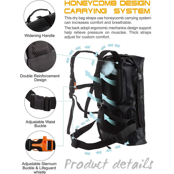 Водонепроникний рюкзак IDRYBAG Dry Bag 30L: сухий, плаваючий, для подорожей, каякінгу, чорний