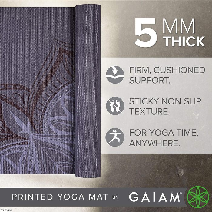 Йога мат Gaiam Premium 5 мм – неслизька тренувальна фітнес-мат для йоги, пілатесу та фітнесу (172,7 x 61 x 5 мм)