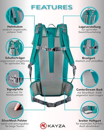 KAYZA PULSE20 – Преміум туристичний рюкзак 20 л з поясом, для жінок і чоловіків, з кріпленням для шолома та дощовиком, Ripstop нейлон, для трекінгу, міста та подорожей