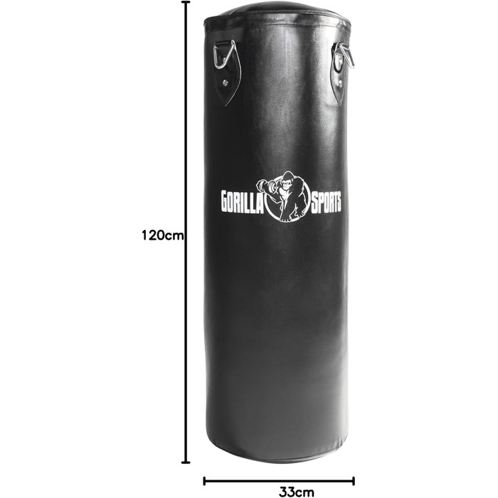 Боксерський мішок GORILLA SPORTS® 37 кг, наповнений, з металевою ланцюгом та карабінами, штучна шкіра, чорний - для боксу, MMA