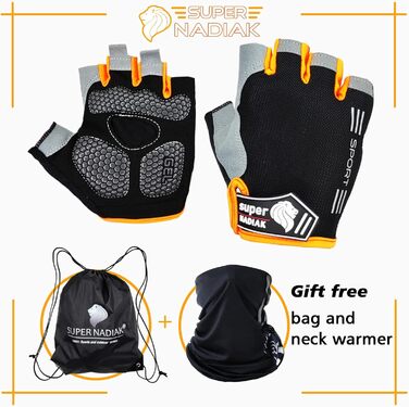 Велосипедні рукавички літнього сезону: чоловічі та жіночі, напівпальцеві, для MTB, BMX, фітнесу, чорно-помаранчеві, XL