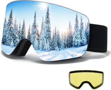 Скі-маска JQF Gear для унісекс, YH227 сноуборд маска OTG з антиковзним ремінцем, захист від УФ, антитуманність, скі-маски повністю покриті REVO, регульовані скі-окуляри для катання на лижах (09-Срібло/Чорний+Лінза (VLT13%))