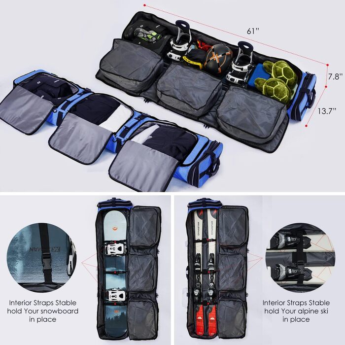 Чохол для сноуборду XCMAN, 160/190 см, міцний, для перевезення, подорожей, скі-туризму, синій