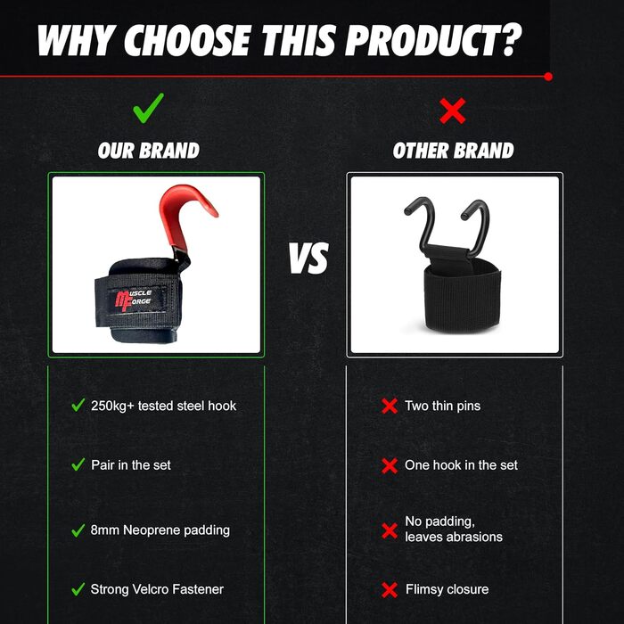 Набори для тяги з гаком для чоловіків, 2 шт. - для важкої атлетики та пауерліфтингу, 8 мм