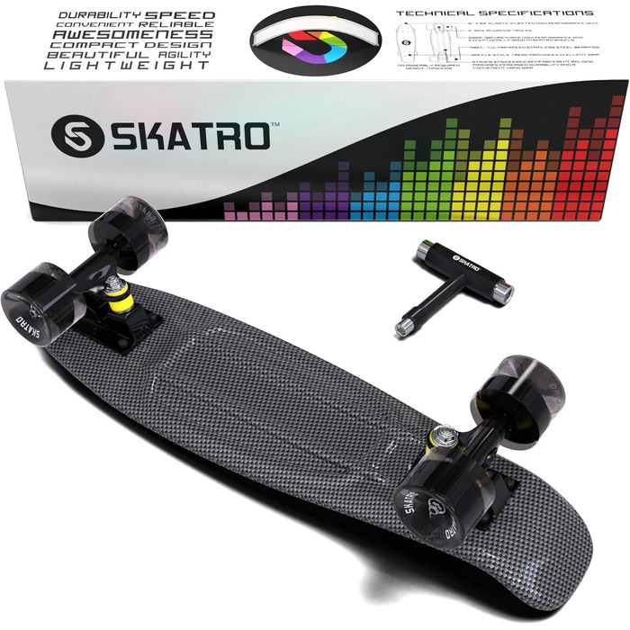 Скейтборд Skatro Mini-Cruiser 22 дюйми, пластиковий, ретро-стиль, Grey Thunderstorm