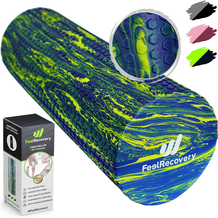 Масажний ролик Feel Recovery для фасцій, середньої жорсткості, 45x15 см, EVA, для спини, шиї, ніг, йоги та пілатесу, зелений, для початківців