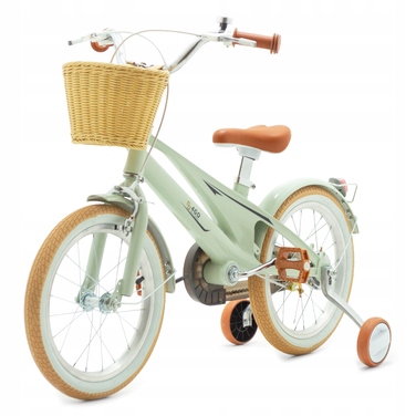 Дитячий велосипед 16 дюймів з бічними колесами та кошиком, м'ятний