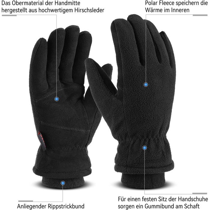 Зимові рукавички OZERO для чоловіків та жінок -30°C, з оленячої шкіри, водонепроникні, вітронепроникні, для водіння, походів, велосипеда, чорні