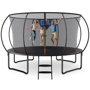 Трамплін MERACH Outdoor 427 см з сіткою безпеки та баскетбольним кільцем, Макс. навантаження 150 кг