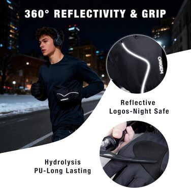 Рукавички зимові для чоловіків та жінок Origem, 3M Thinsulate, водонепроникні, для катання на лижах, велосипеді, походів, з підкладкою з флісу, сумісні з сенсорними екранами (чорний блискавка, XL)