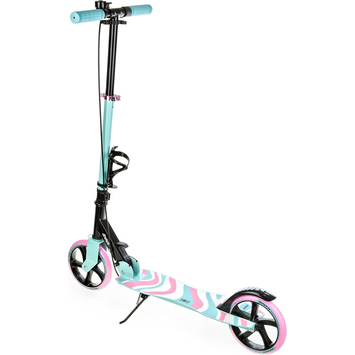 Самокат Raven Zea Mint/Pink для дорослих і дітей, складний, 200 мм, з ручним гальмом, дзвіночком і тримачем для пляшки, міський кік-скутер