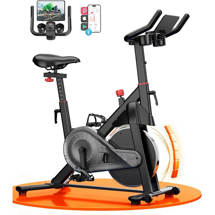 Велотренажер з регульованим магнітним опором, ергометр для дому, фітнес-велосипед до 136 кг з тримачем для планшета, велотренажер з додатком, для дому та фітнес-студії (чорний матовий)