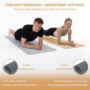 Килимок для йоги з нековзким покриттям 8 мм – сірий – для дому та студії