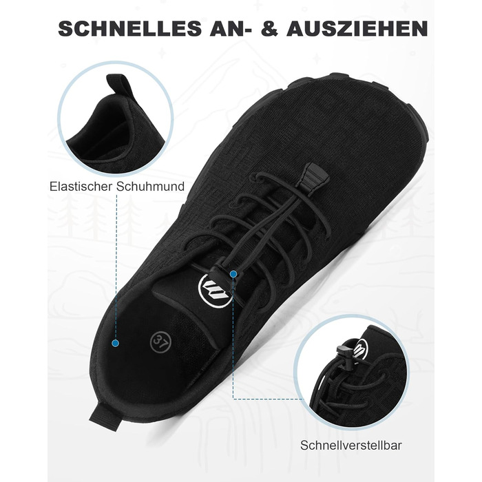 Чоловічі та жіночі босі кросівки Barfuss Schuhe для літа, басейну та трейлраннінгу. Швидка сушка, широка передня частина, Zero-Drop підошва. Колір: білий (C1), чорний (D1). Розмір: 41 EU