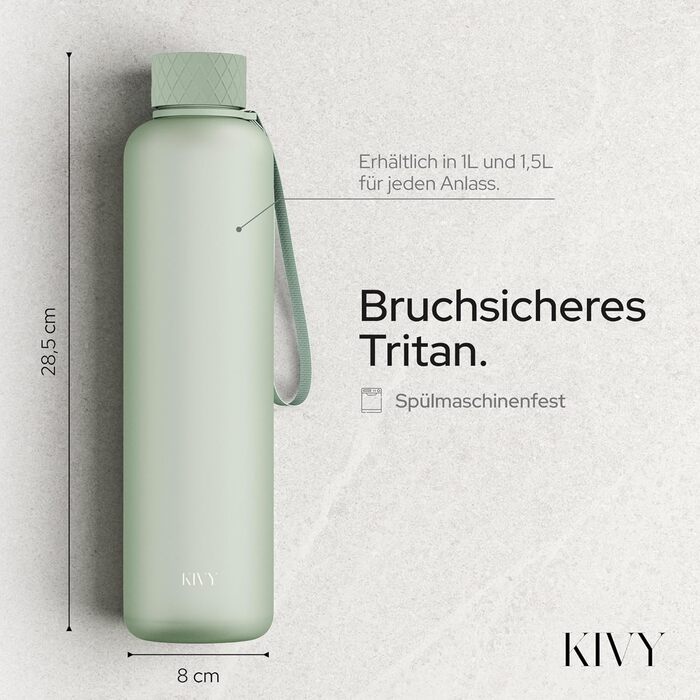 Пляшка для води KIVY 1 л, для газованої води, герметична, для спорту, школи та офісу, спортивна пляшка, підходить для газованої води, можна мити в посудомийці