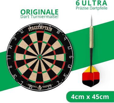 Stagecaptain DBS-1715 Bullseye Pro комплект для дартсу: професійна стілдардс дошка з сизалю, гумовий килимок, регульована стійка, 6 дротиків, 4 комплекти оперень, золото