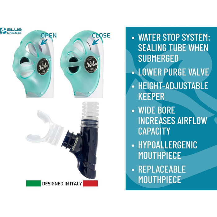 Маска для снорклінгу та дайвінгу Cressi Horizon Unisex з 4 окремими лінзами, або комплект маска+трубка Scilla Top Dry Combo для обмеженого дихання, прозорий/блакитний