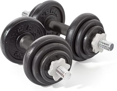 Гантелі York Fitness 20 кг зі змінними дисками, чавунні, набір 2 шт, чорні, регульовані спінлоки