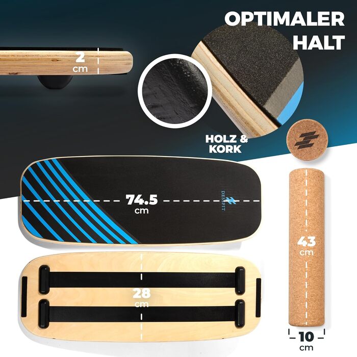 Баланс борд дерев'яний з пробковою роліком | Баланс борд для дорослих та дітей | Тренажер рівноваги | Пілатес борд | Аксесуар для фізіотерапії | Обладнання для балансу