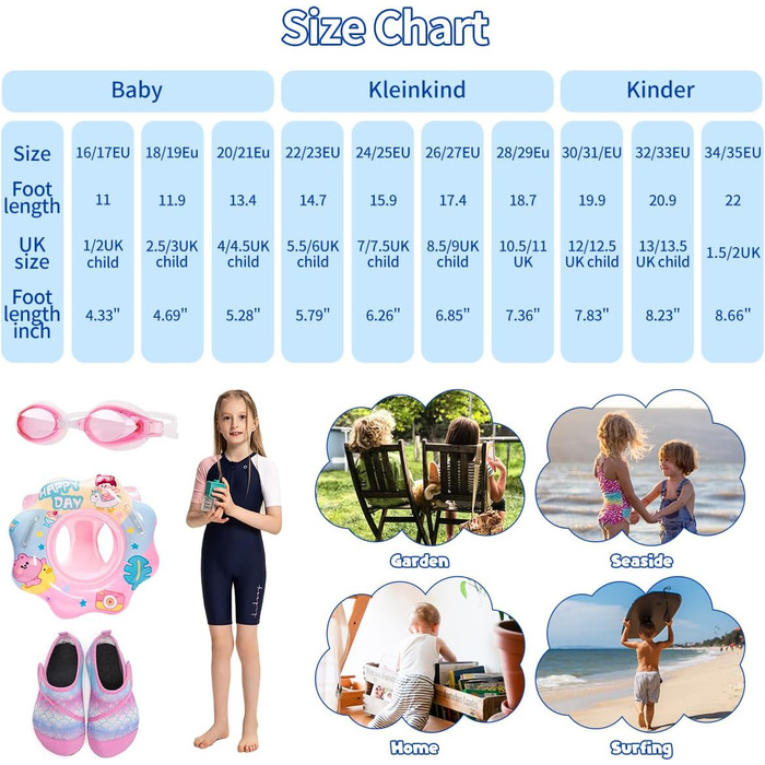 Дитячі аквашузи для купання WateLves: зручні, неслизькі, для басейну та пляжу (24/25 EU, 225 Рожево-блакитний)