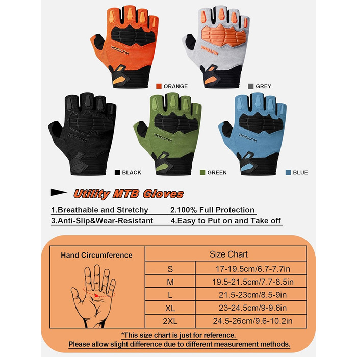 Велосипедні рукавички KUTOOK MTB для гірського велосипеда, літні, чоловічі/жіночі, з амортизацією долоні 5 мм, захист TPR SCR, сенсорний екран, дихаючі, KT202, срігало-помаранчеві