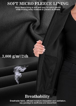 Жіноча куртка Softshell ATLASLAVA з капюшоном, водонепроникна флісова куртка для походів та активного відпочинку, утеплена, чорна, розмір M