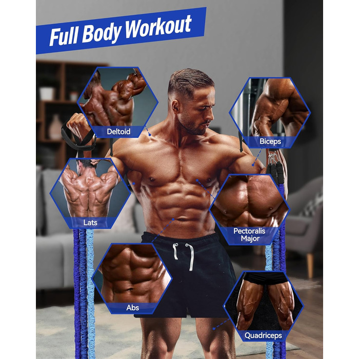 Набір еластичних стрічок для фітнесу та пілатесу з регульованою штангою, 20-360lbs, для дому