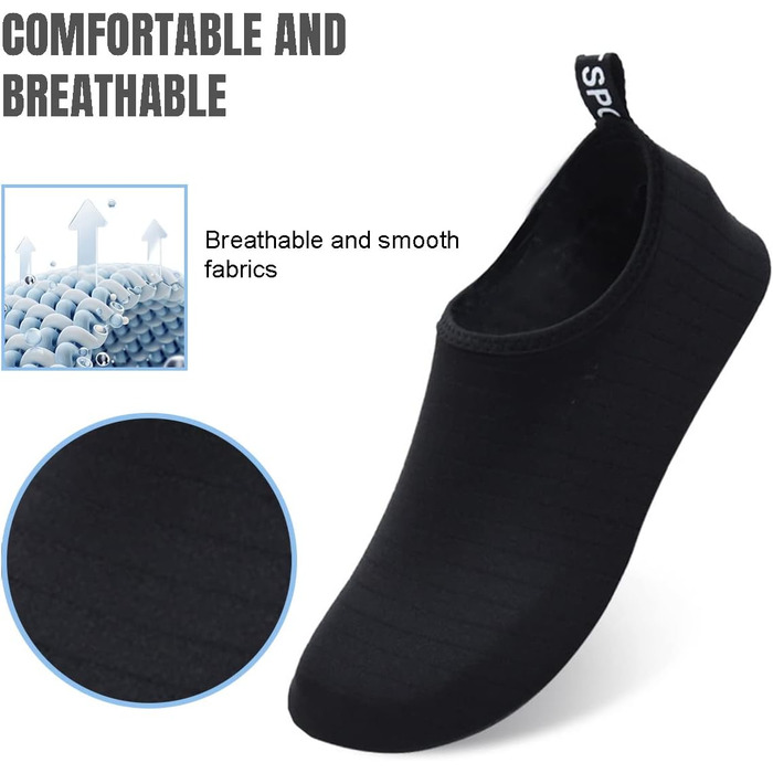 Аквашузи для плавання та відпочинку на пляжі - чорні, 36/37 EU, швидко сохнуть, для чоловіків та жінок