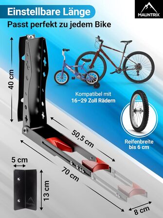 Настінна підставка для велосипеда Mauntrix | 16-29 дюймів | Сталева, до 35 кг | Економія місця | З монтажним комплектом