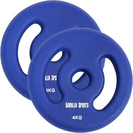 Набір неопрентових млинців для штанги Gorilla Sports 8 кг (2×4 кг), чавунні з ручками, 30/31 мм