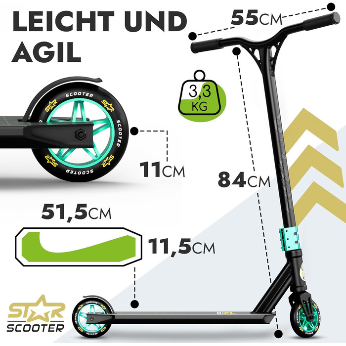Трюковий самокат STAR SCOOTER Pro Sport 110/120 мм для дітей від 7 років і дорослих, алюмінієвий, HIC, напівпрофесійний