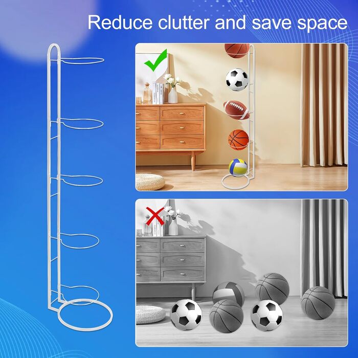 Підставка для м'ячів XIAQICA: тримач для 5 м'ячів, знімна конструкція, стабільна та міцна. Підходить для баскетболу та футболу (білий)