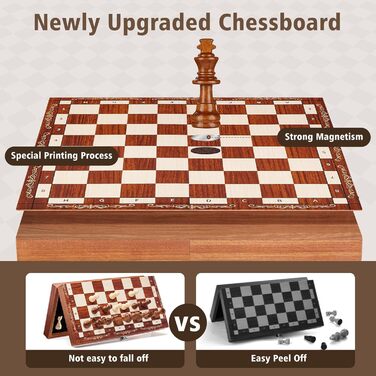 Магнітний шаховий набір Mystooy з дерева, складаний, для подорожей, дитячий та дорослий, 29x29 см