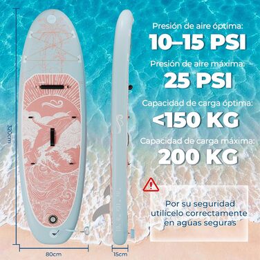 Надувний SUP борд Devoko 320x80x15 см з аксесуарами: для серфінгу, риболовлі, йоги, з кріслом для каякінгу. Синьо-рожевий