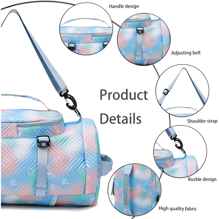 Спортивна сумка AUNGKWANG для дівчаток, водонепроникна, з відділенням для взуття та мокрих речей (Рожева/Блакитна)