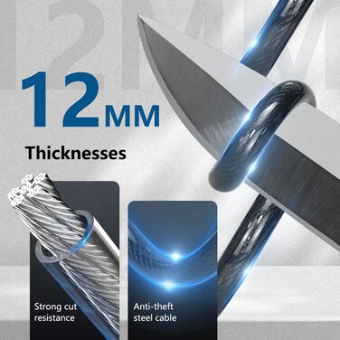 Надійне велосипедне замкове тросик 120 см, 12 мм, чорний. Захист від крадіжки для велосипеда, триколісного велосипеда, мотоцикла, скутера. 2 ключі, високий рівень безпеки.