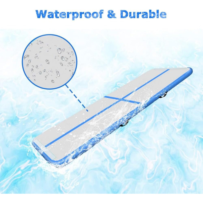 Гімнастичний надувний мат LSLIFE для дому: 3M, 4M, 5M, 6M, товщина 10 см, з електричним насосом. Підходить для гімнастики, йоги, акробатики, дітей та водних розваг. Колір: блакитний.