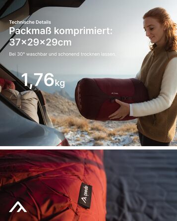 Сплячий мішок Qeedo Fluffy 0 Daunen - 4 сезони, 0°C, RDS-сертифікований (170-195 см, Червоний)