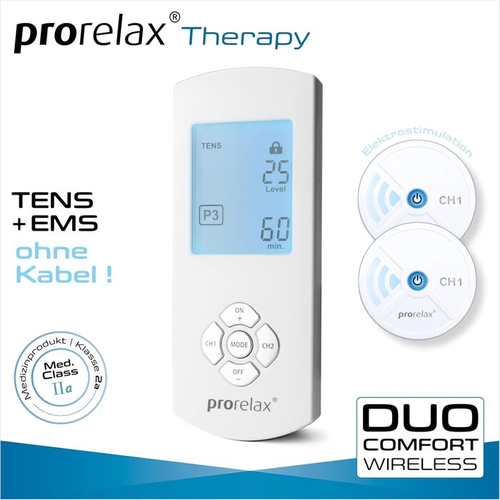 Prorelax TENS/EMS електrostimulator: 2 терапії в одному приладі для зняття болю та м'язового розвитку | Бездротовий комплект
