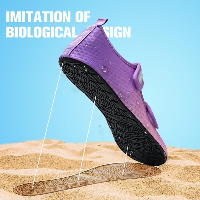 Шкарпетки для плавання WateLves: аквашузи для жінок та чоловіків, швидковисихаючі, дихаючі, пляжні, для басейну, унісекс (перехідний колір фіолетовий, 38/39 EU)