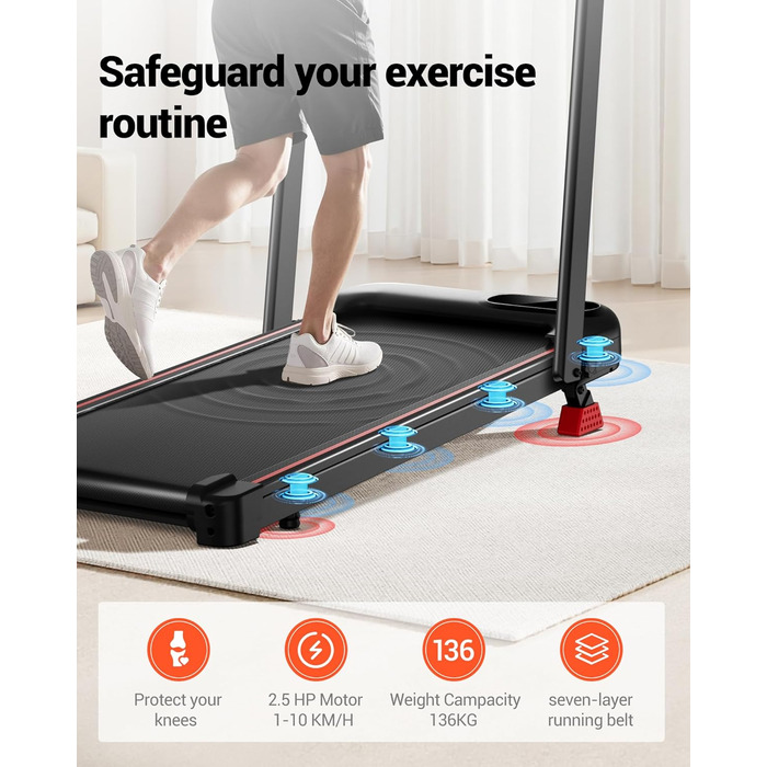 Біговий тренажер для дому складний, 12 км/год, з нахилом 15%, Walking Pad, максимальне навантаження 136 кг