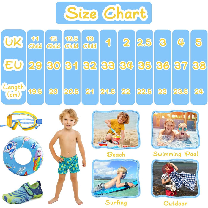 Дитячі аквашузи Hanani для плавання та відпочинку на пляжі (33 EU, блакитно-жовтий)