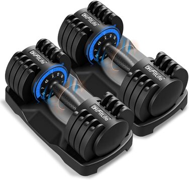 DH FitLife Регульовані гантелі 2 x 12 кг, 5 рівнів ваги, компактний набір для фітнесу