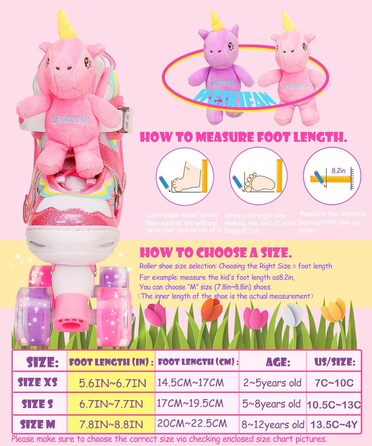 Дитячі ролики Kinder Einhorn для дівчаток, 4 розміри, регульовані, з підсвічуванням, ролики Quad для початківців, подарунок на Різдво/День народження (S(30~33), Рожевий)