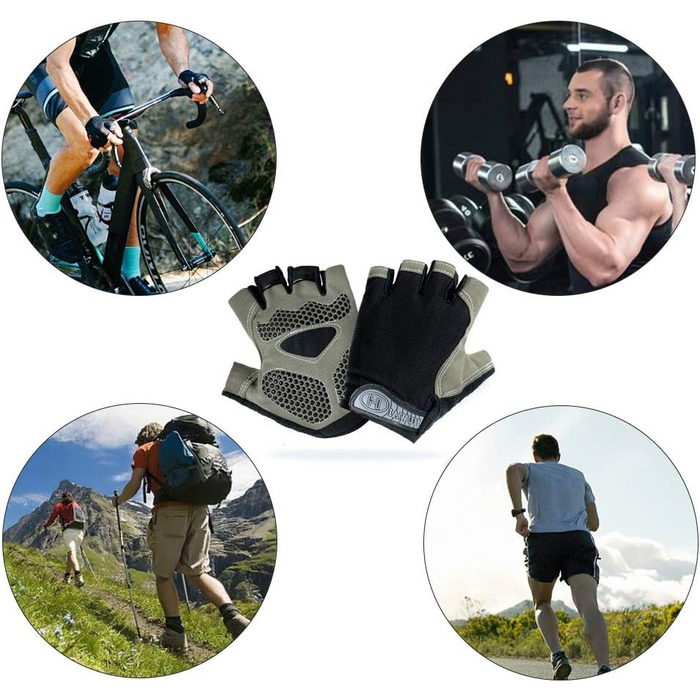 Рукавички для велосипеда для чоловіків та жінок: MTB, тренувальні, для шосе та гірського велосипеда, напівпальцеві, літні, чорний колір, розмір M