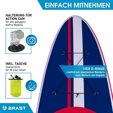 Надувна SUP дошка BRAST Shark 300-320 см, комплект: 2-в-1 весло, сидіння для каяка, тримач для екшн-камери, насос, рюкзак, 5 років гарантії